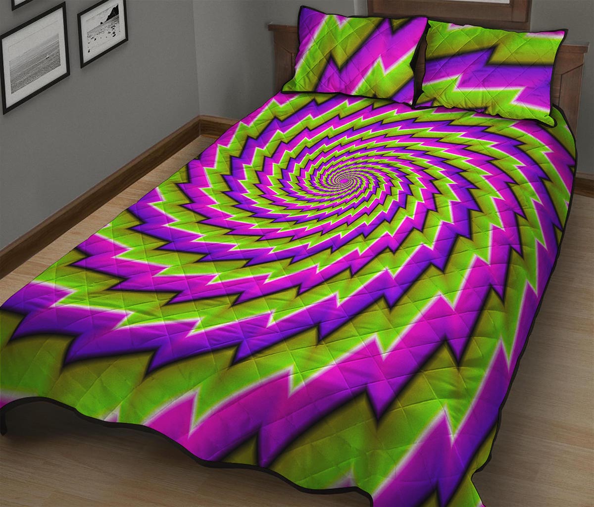 Green Twisted Moving Optical Illusion Quilt Bed Set