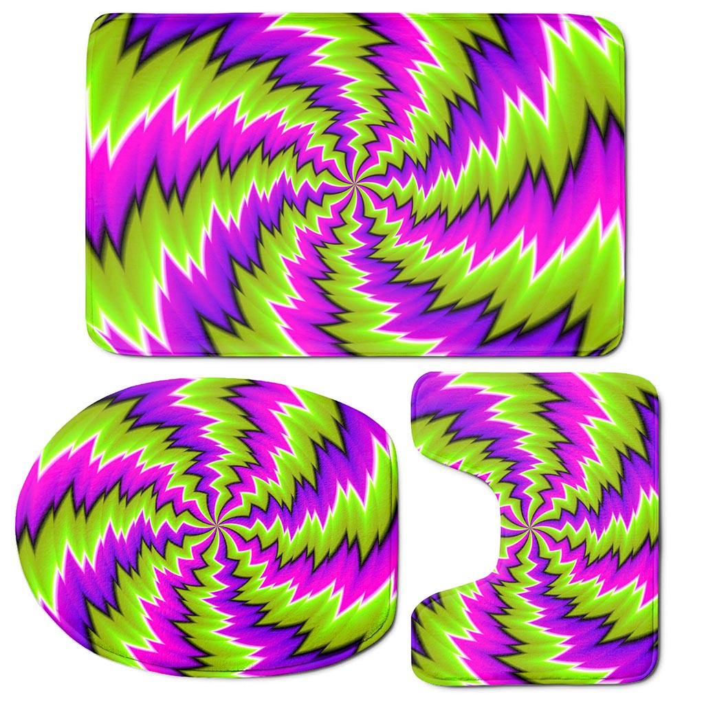 Green Vortex Moving Optical Illusion 3 Piece Bath Mat Set