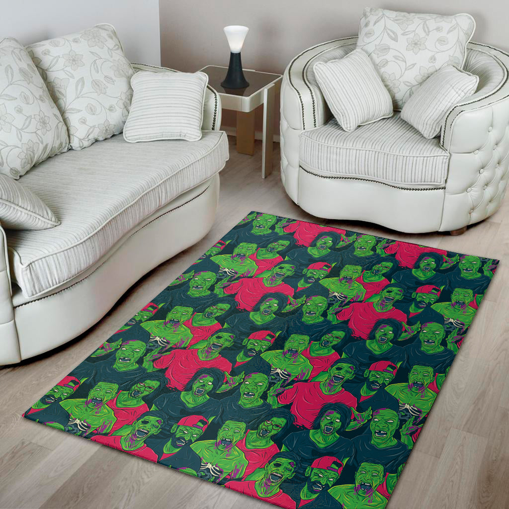 Green Walking Zombie Print Area Rug