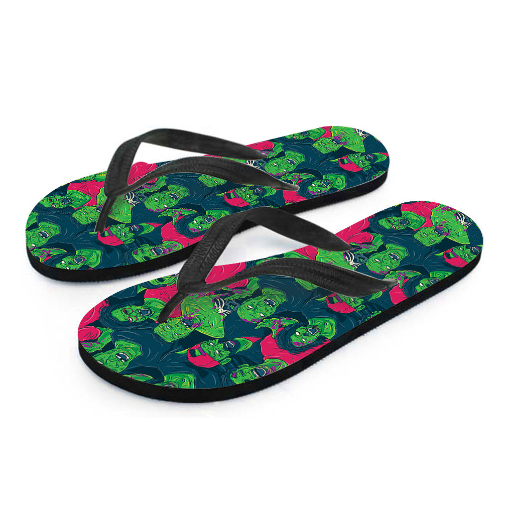 Green Walking Zombie Print Flip Flops