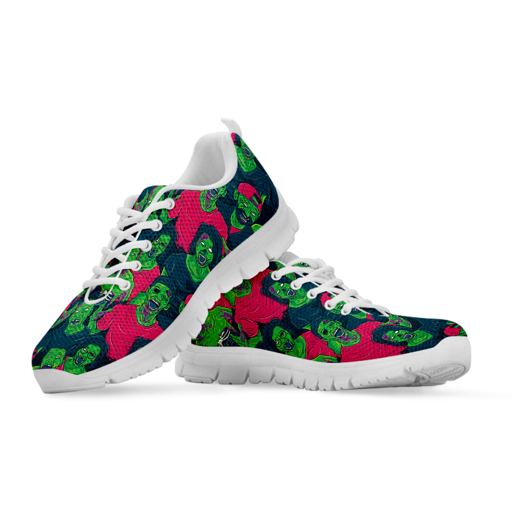 Green Walking Zombie Print White Sneakers