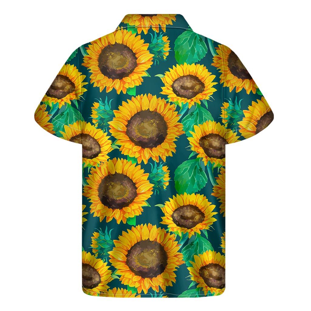 Green Watercolor Sunflower Pattern Print Men's Short Sleeve Shirt