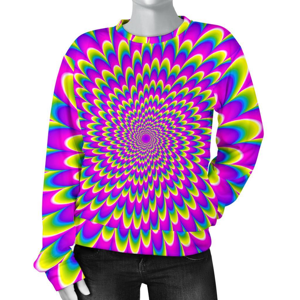 Green Wave Moving Optical Illusion Women's Crewneck Sweatshirt GearFrost