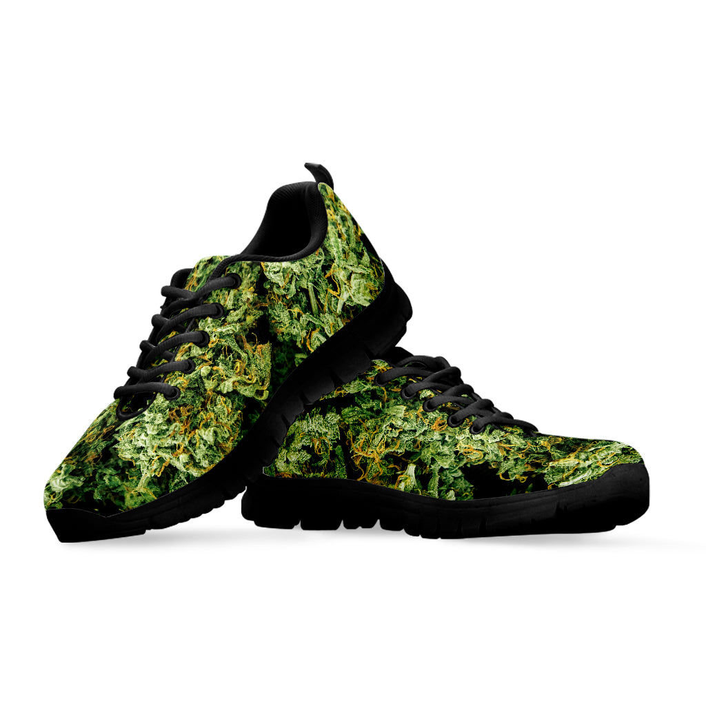 Green Weed Print Black Sneakers
