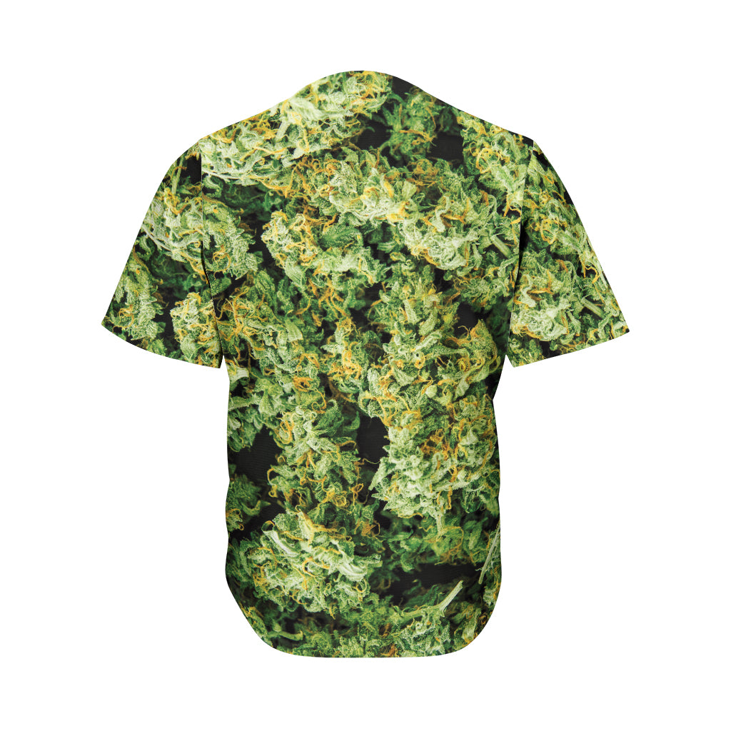 Green Weed Print Men's Baseball Jersey