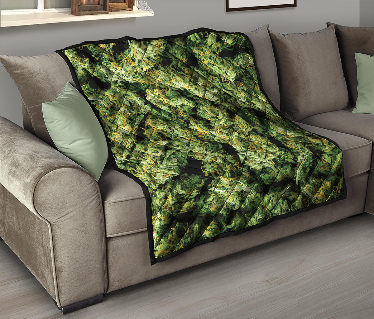 Green Weed Print Quilt