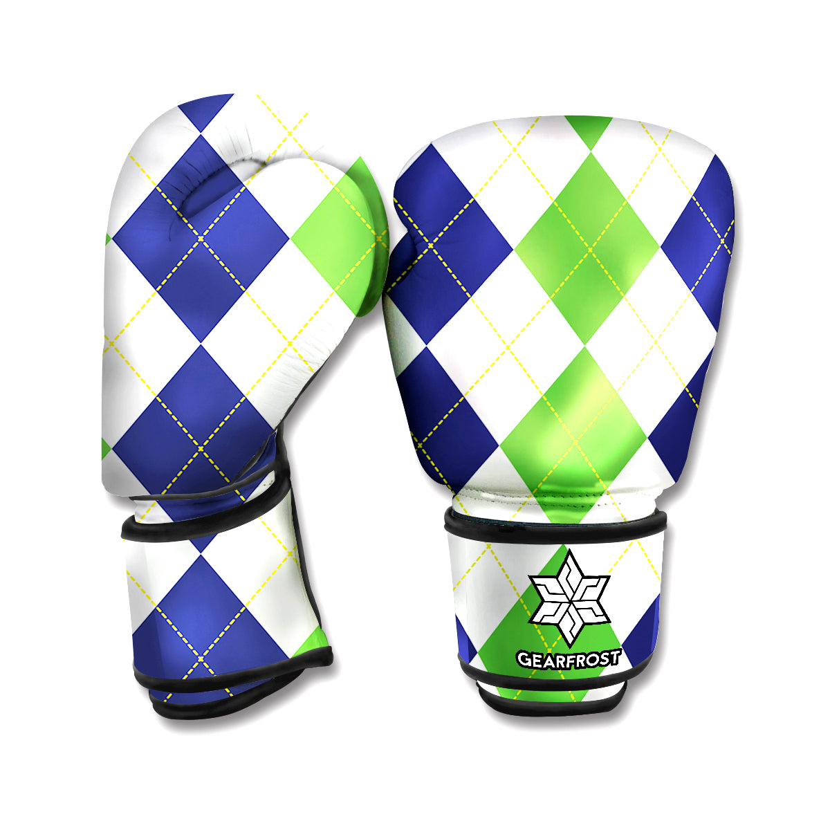 Green White And Navy Argyle Print Boxing Gloves