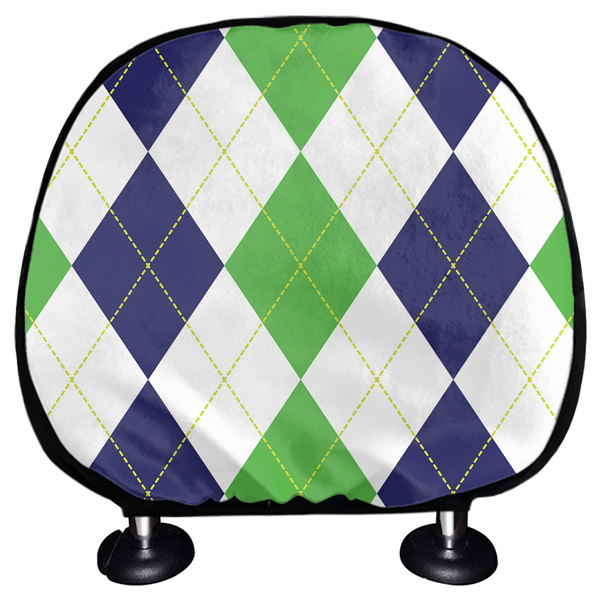 Green White And Navy Argyle Print Car Headrest Covers