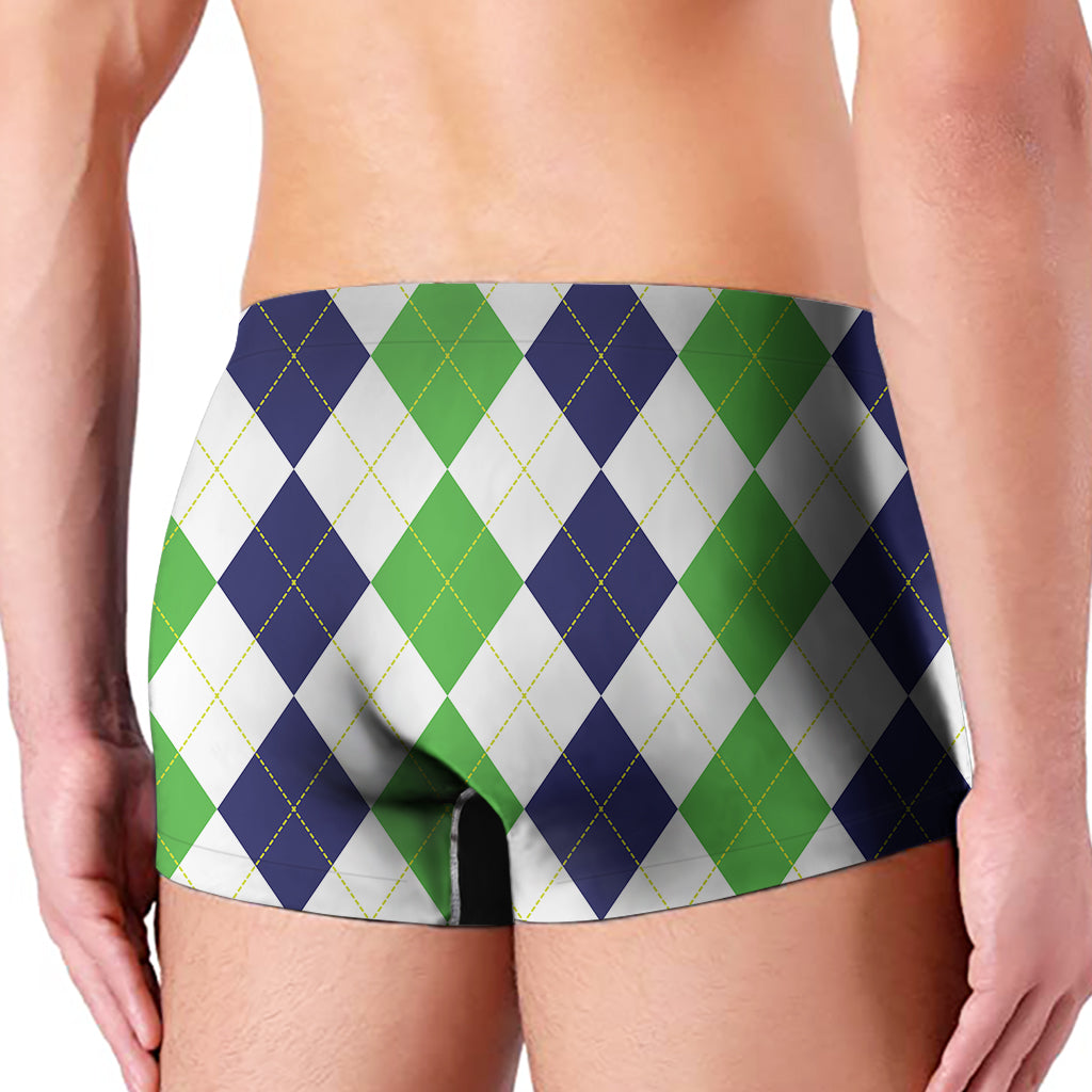 Green White And Navy Argyle Print Men's Boxer Briefs