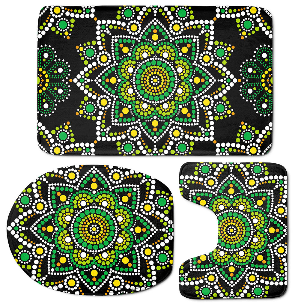 Green White Dot Mandala Print 3 Piece Bath Mat Set
