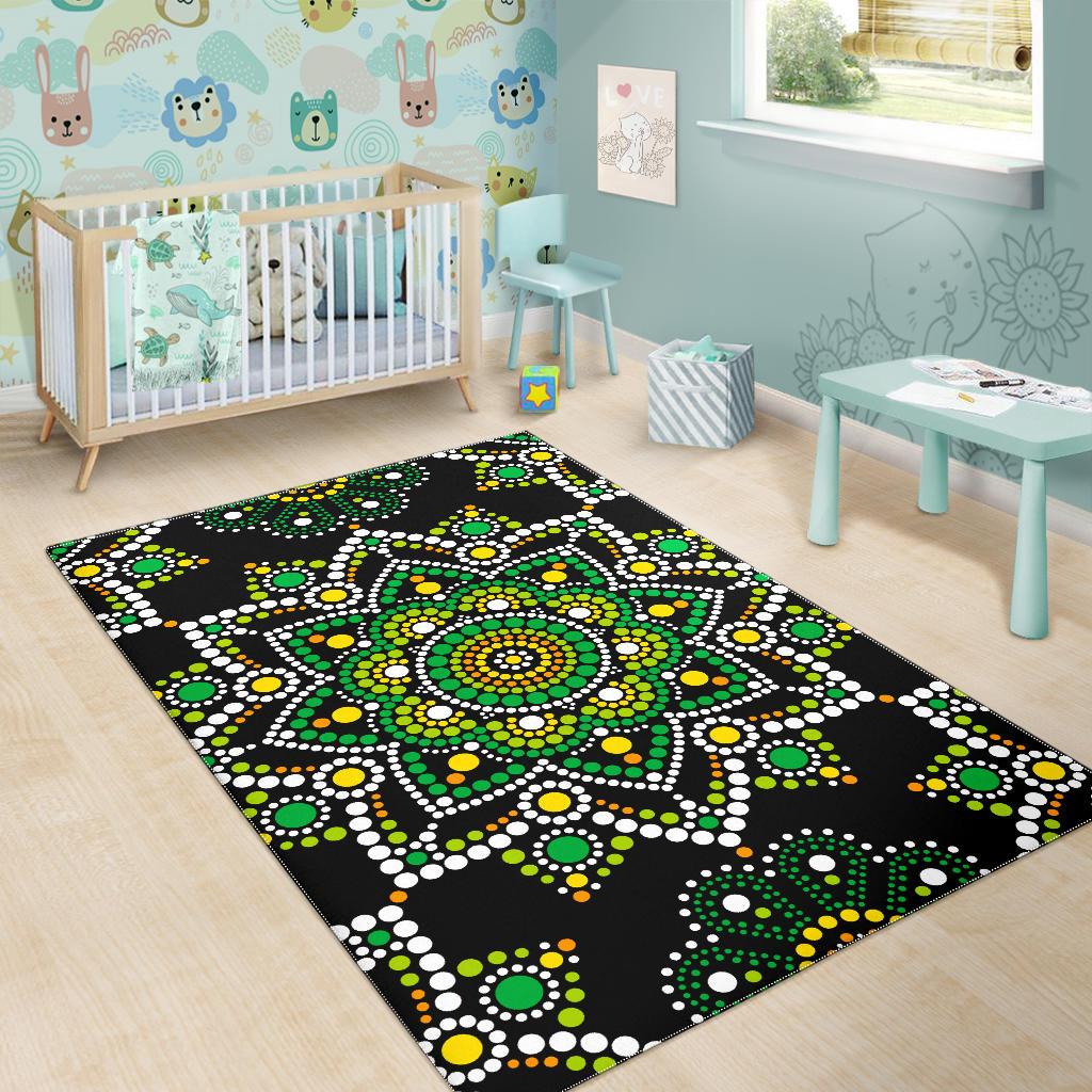 Green White Dot Mandala Print Area Rug GearFrost