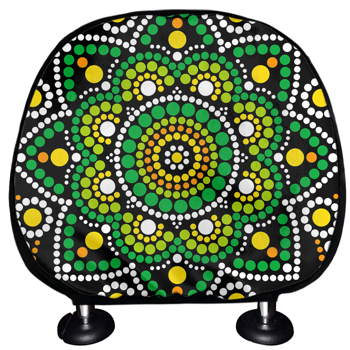 Green White Dot Mandala Print Car Headrest Covers
