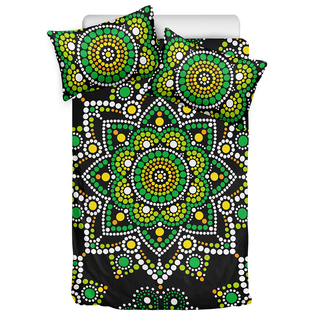 Green White Dot Mandala Print Duvet Cover Bedding Set