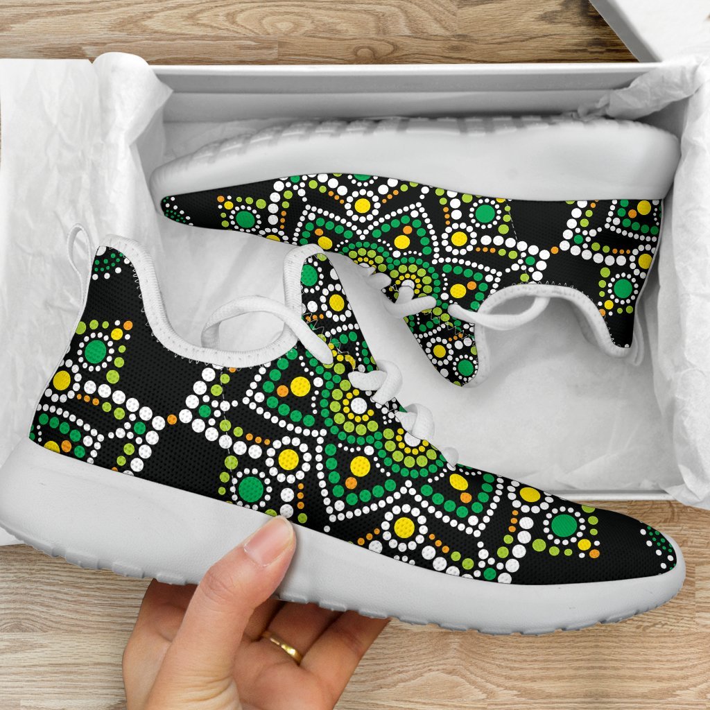 Green White Dot Mandala Print Mesh Knit Shoes GearFrost