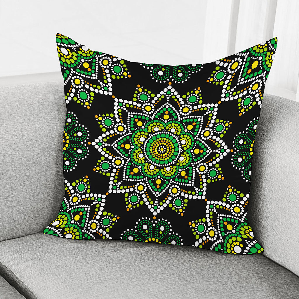 Green White Dot Mandala Print Pillow Cover