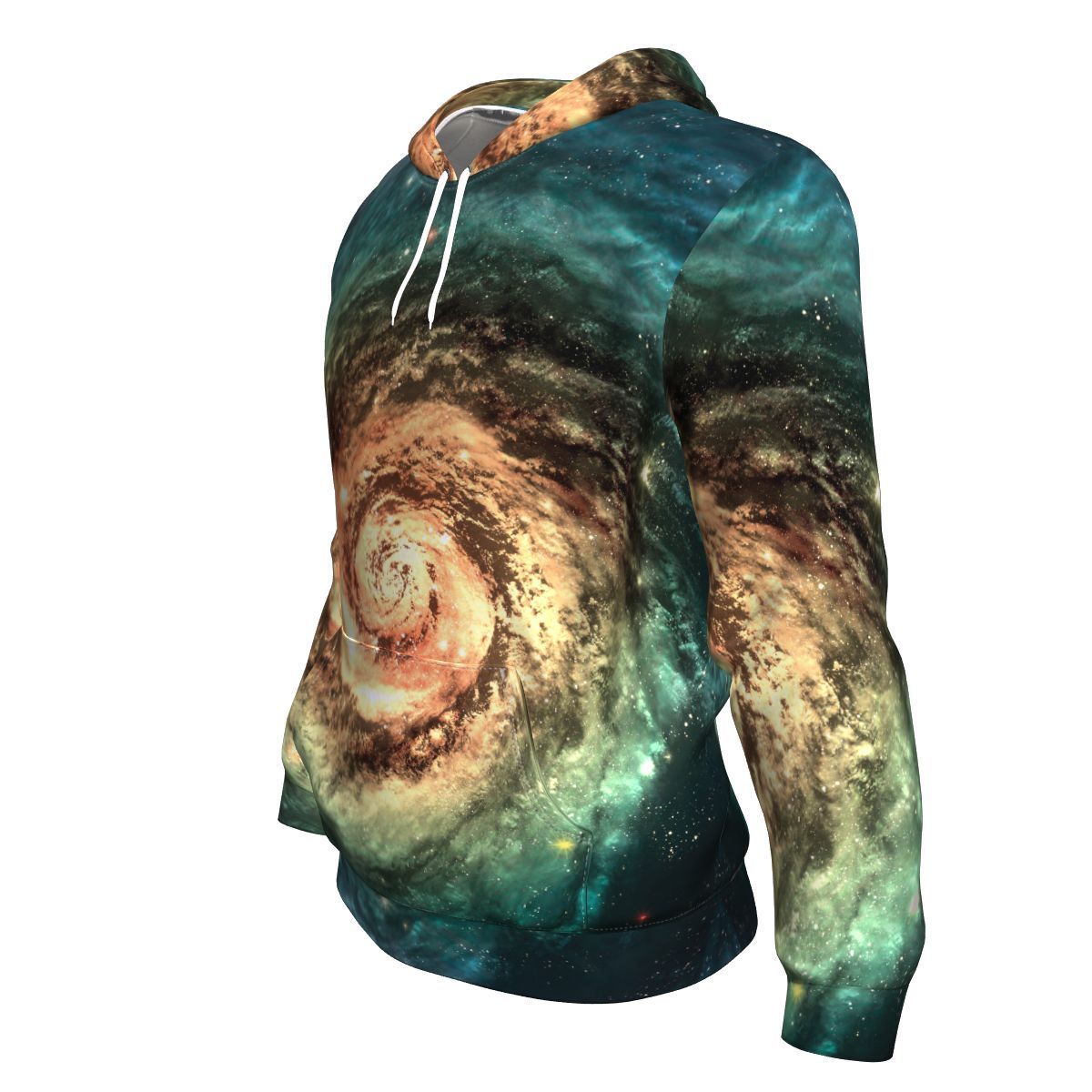 Green Yellow Spiral Galaxy Space Print Unisex Pullover Hoodie GearFrost
