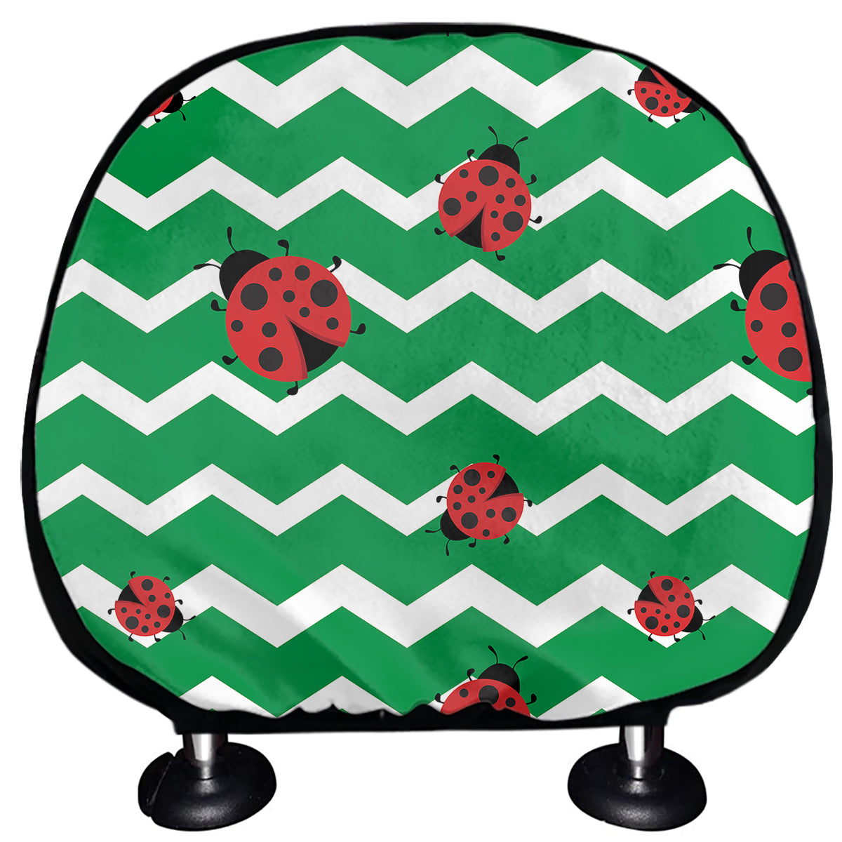 Green Zigzag Ladybird Pattern Print Car Headrest Covers