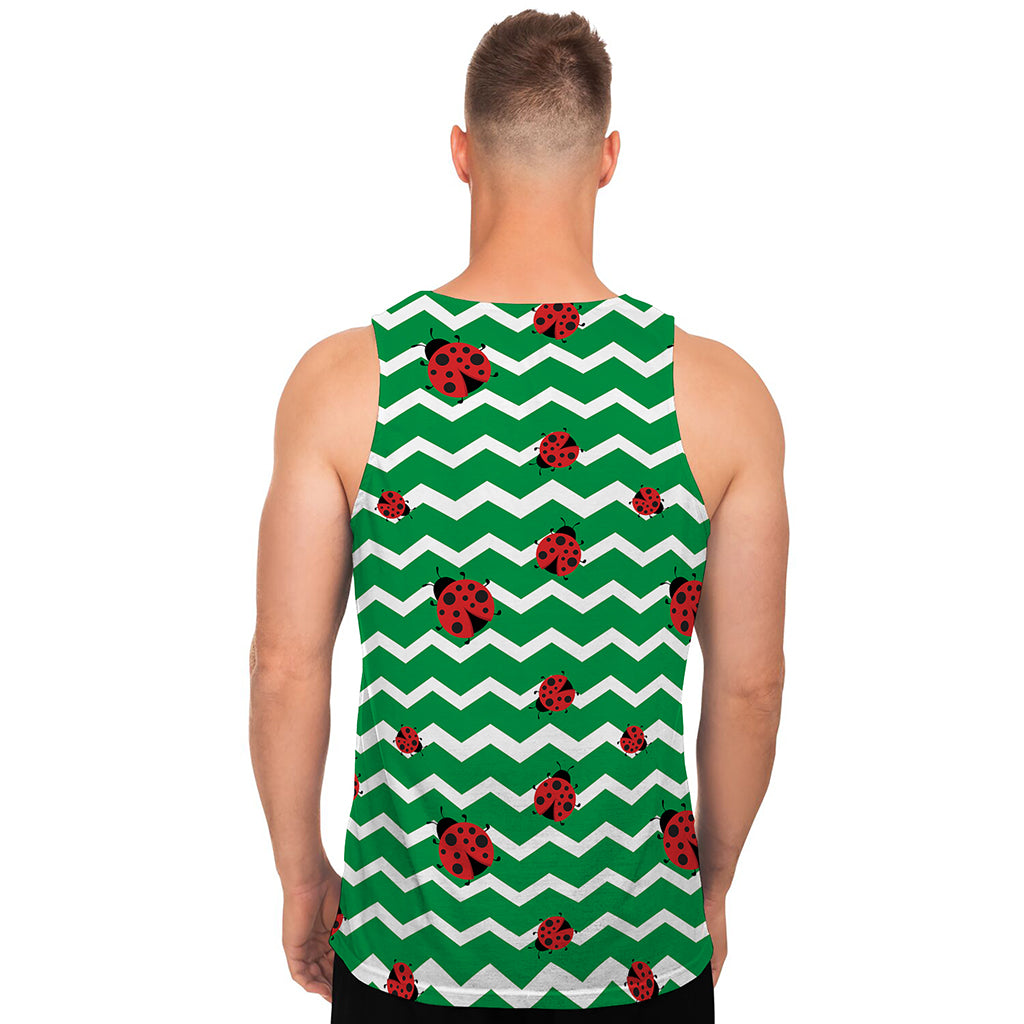 Green Zigzag Ladybird Pattern Print Men's Tank Top