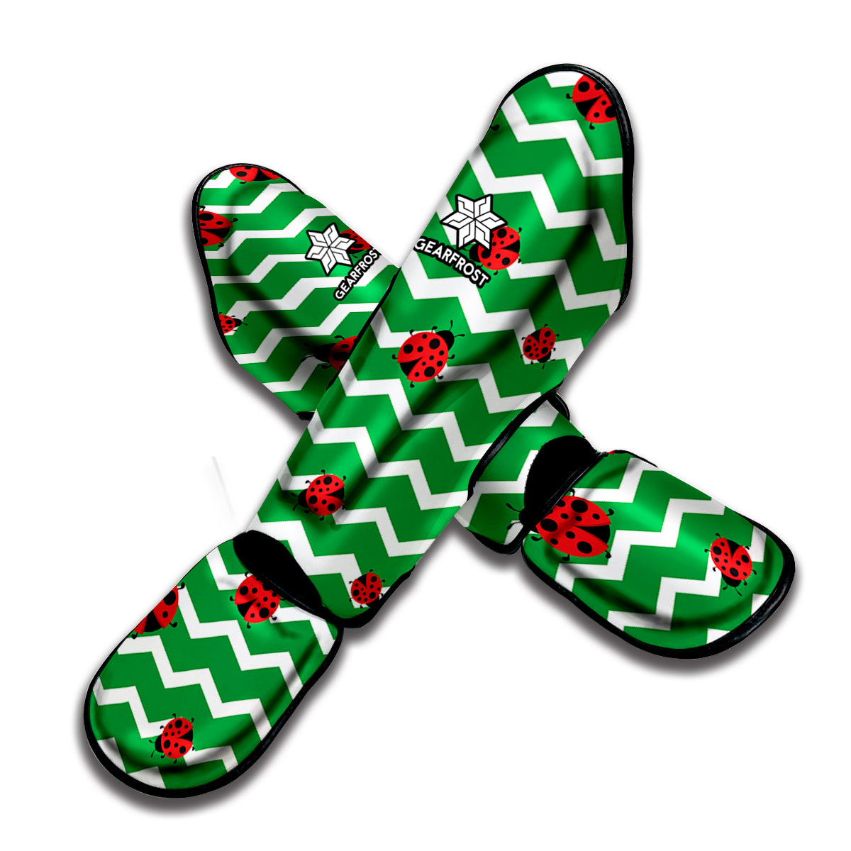 Green Zigzag Ladybird Pattern Print Muay Thai Shin Guard