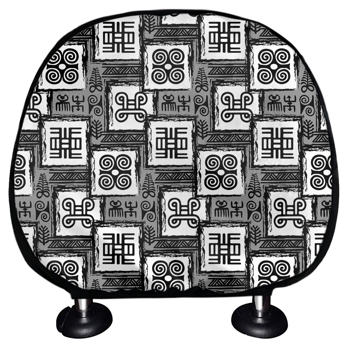 Grey African Adinkra Symbols Print Car Headrest Covers