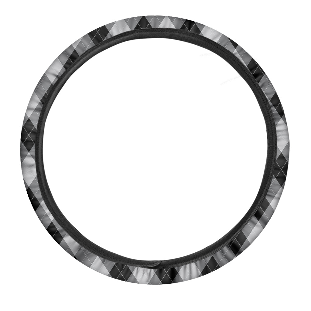 Grey And Black Argyle Pattern Print Car Steering Wheel Cover