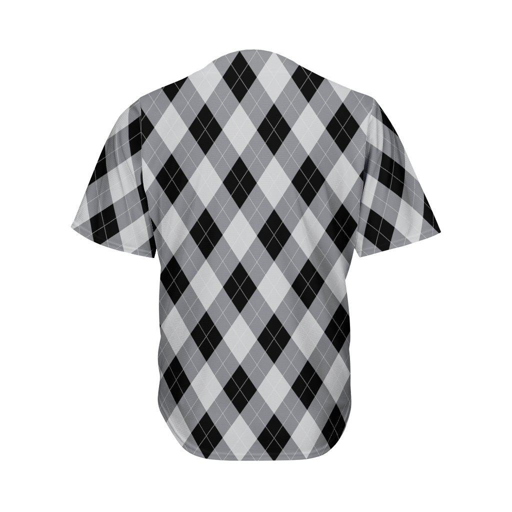 Grey And Black Argyle Pattern Print Men's Baseball Jersey