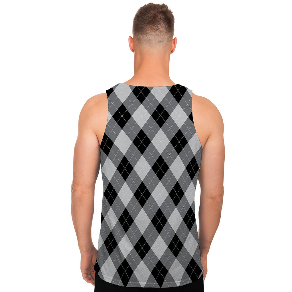 Grey And Black Argyle Pattern Print Men's Tank Top