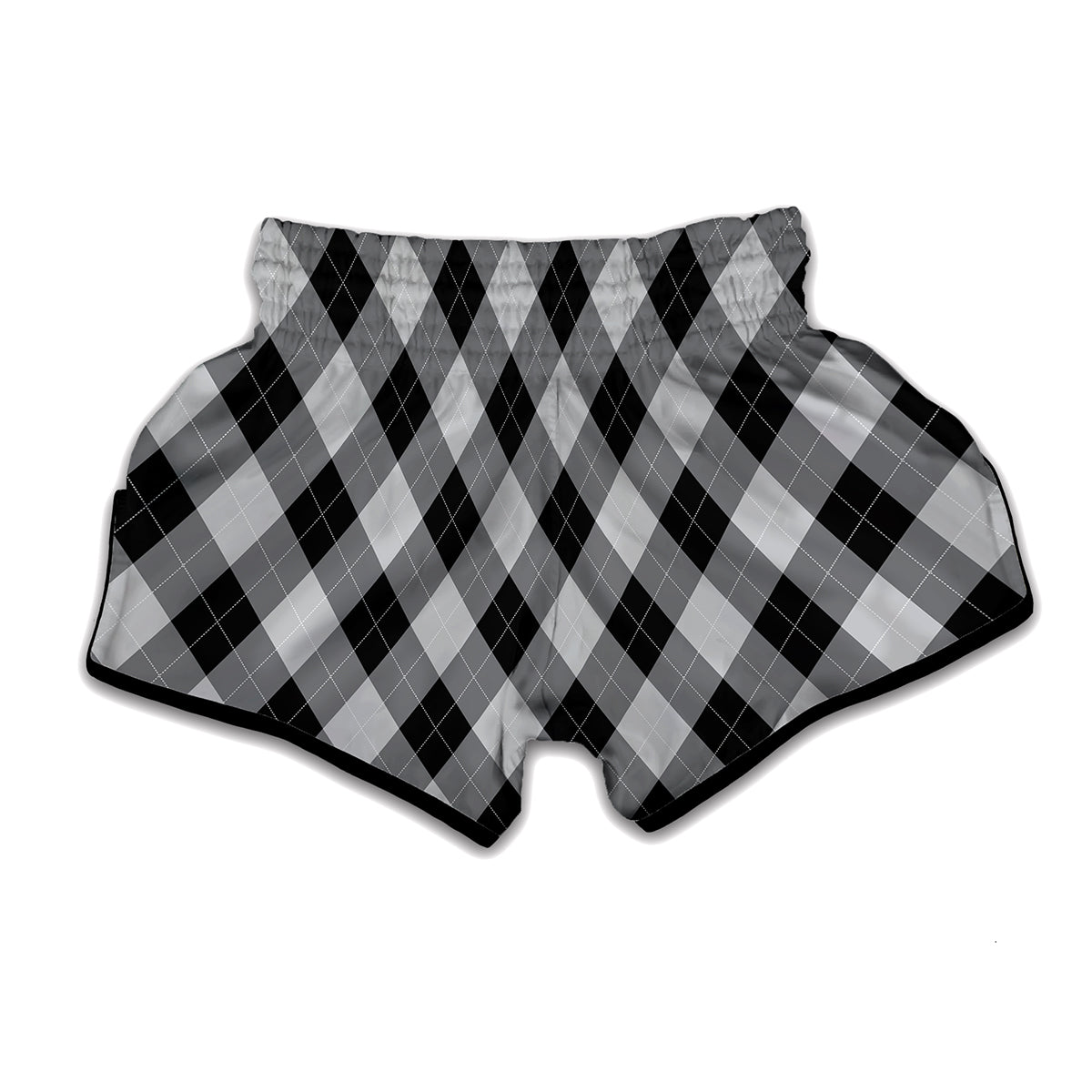 Grey And Black Argyle Pattern Print Muay Thai Boxing Shorts