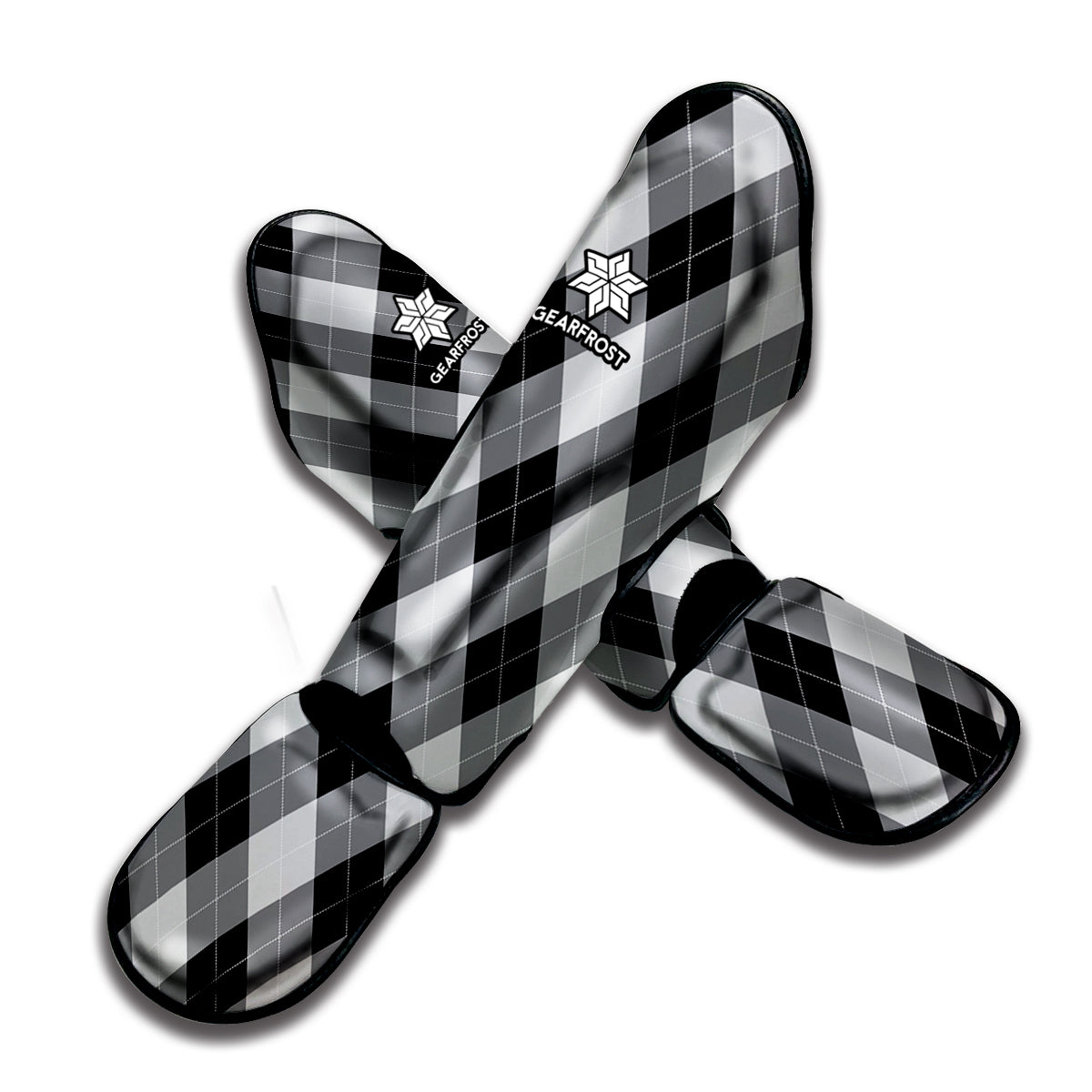 Grey And Black Argyle Pattern Print Muay Thai Shin Guard