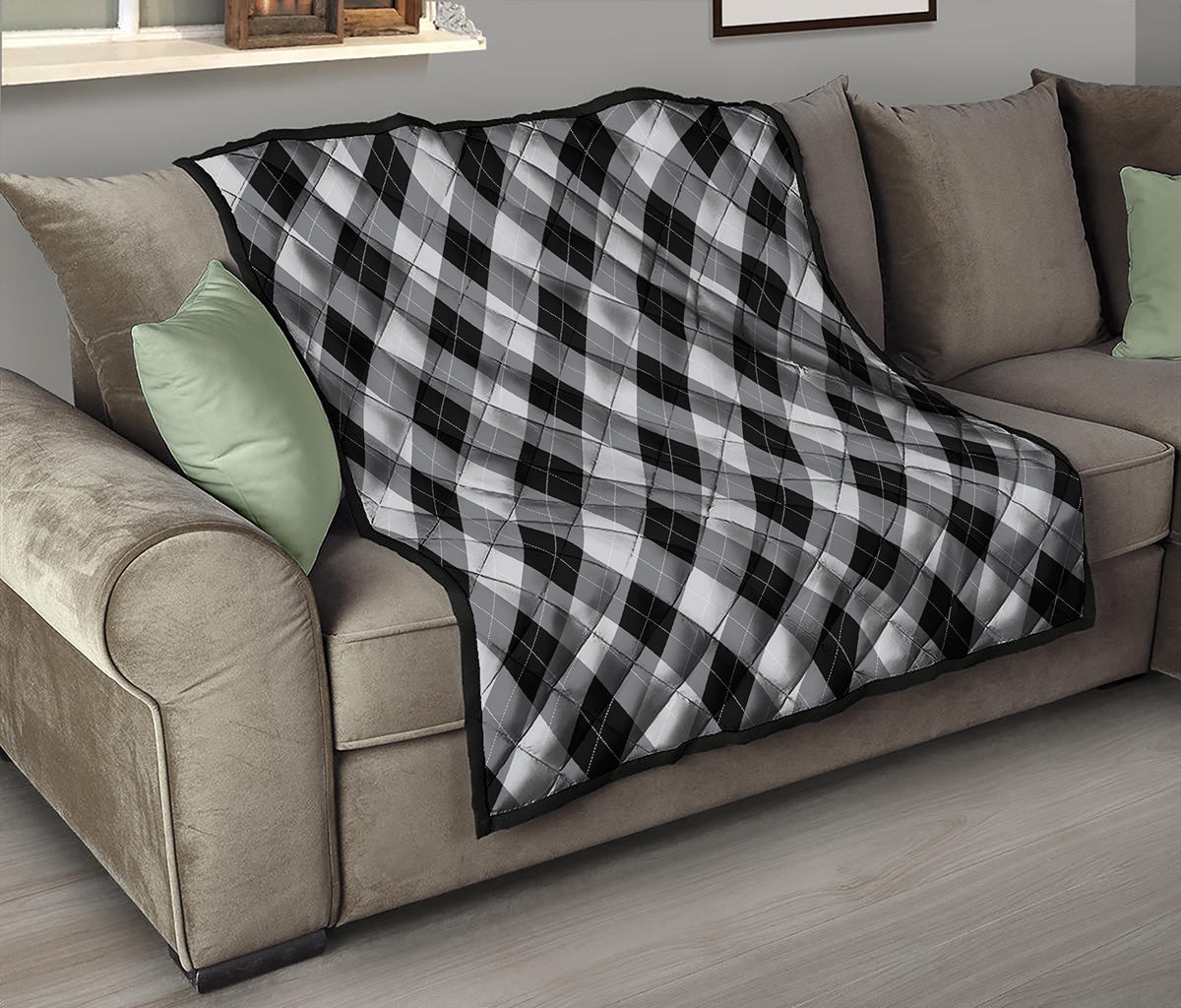 Grey And Black Argyle Pattern Print Quilt