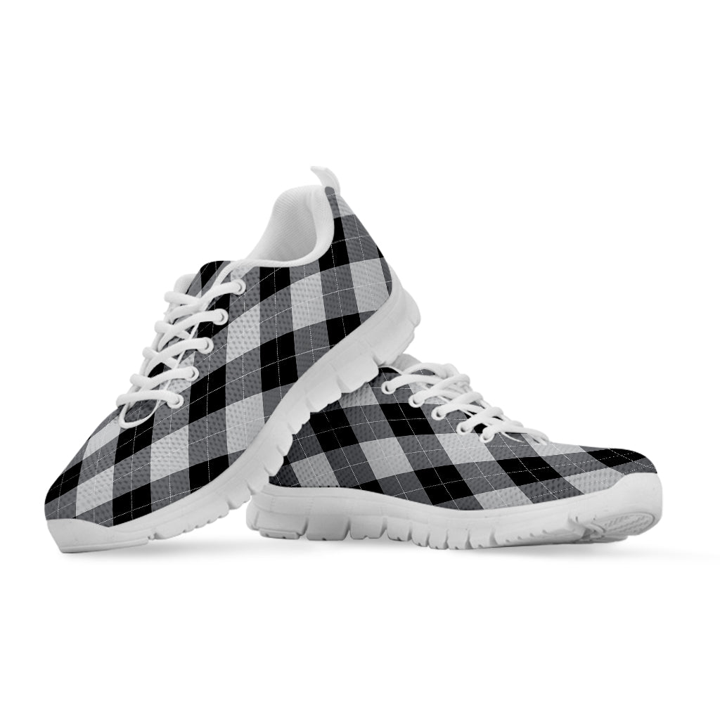 Grey And Black Argyle Pattern Print White Sneakers