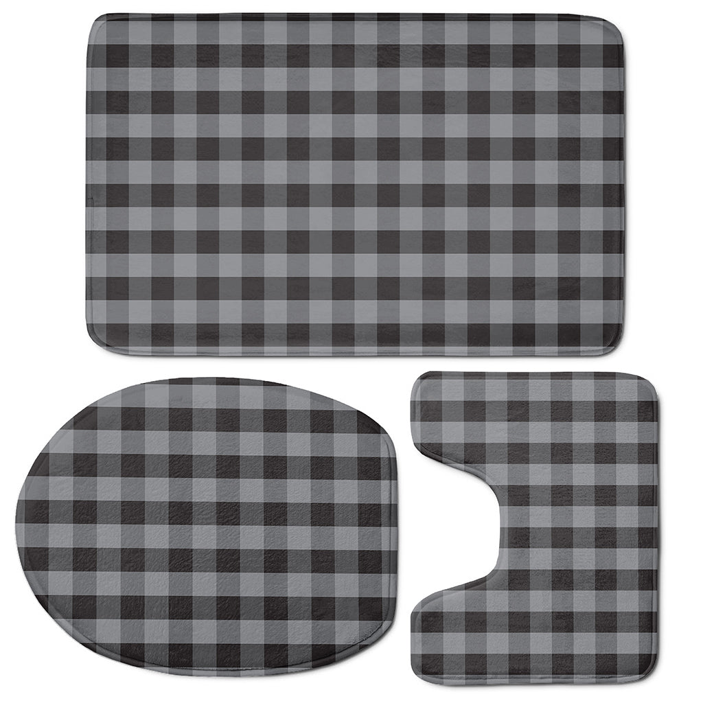 Grey And Black Check Pattern Print 3 Piece Bath Mat Set