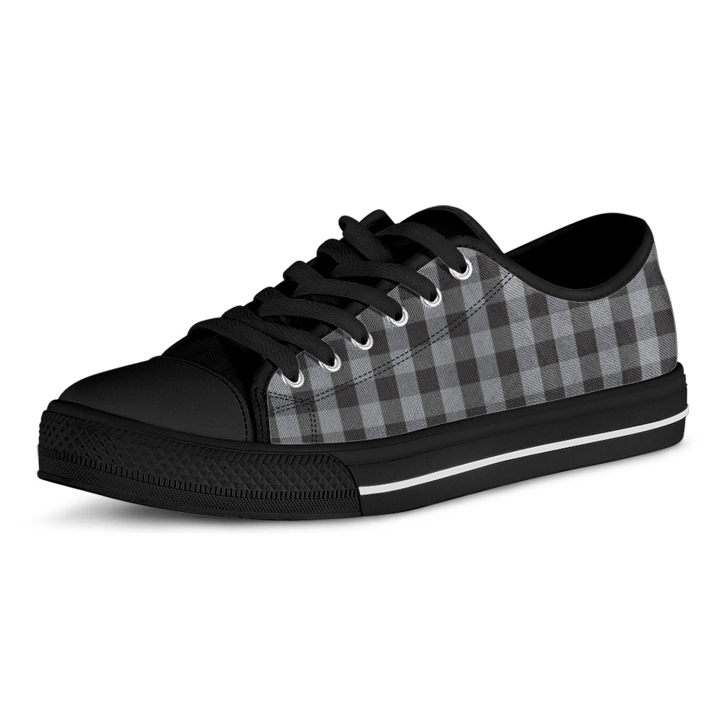 Grey And Black Check Pattern Print Black Low Top Shoes