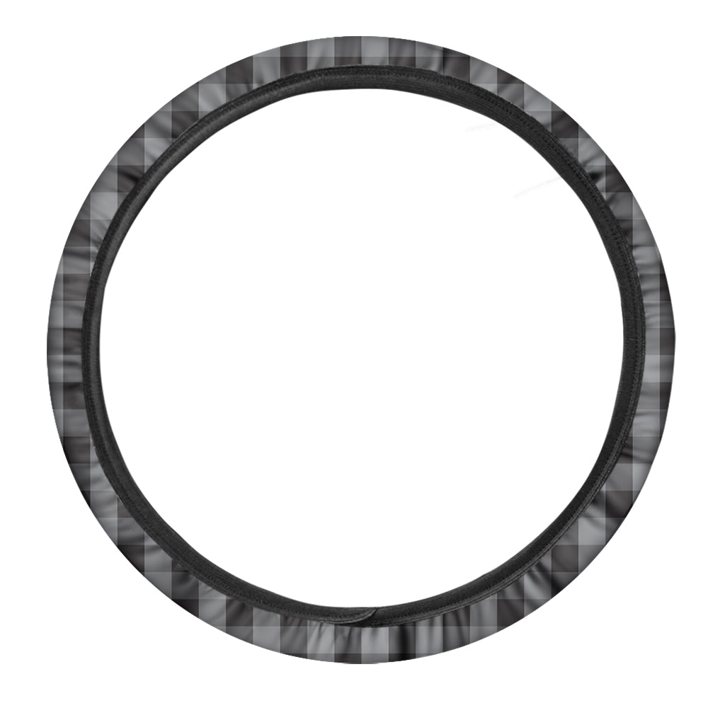 Grey And Black Check Pattern Print Car Steering Wheel Cover
