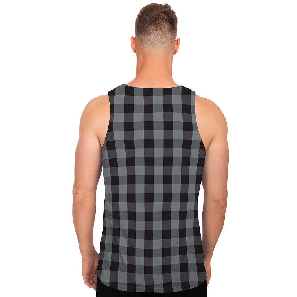 Grey And Black Check Pattern Print Men's Tank Top