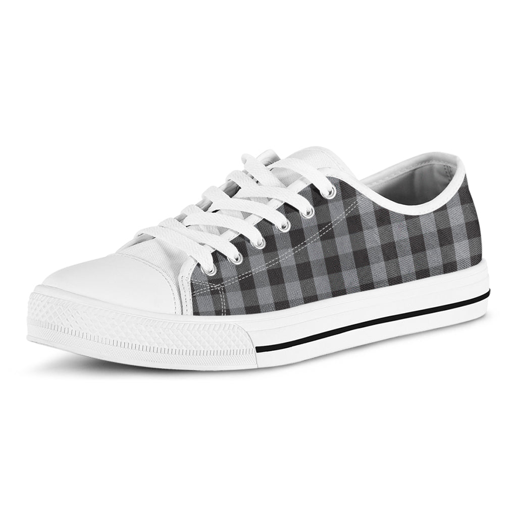 Grey And Black Check Pattern Print White Low Top Shoes