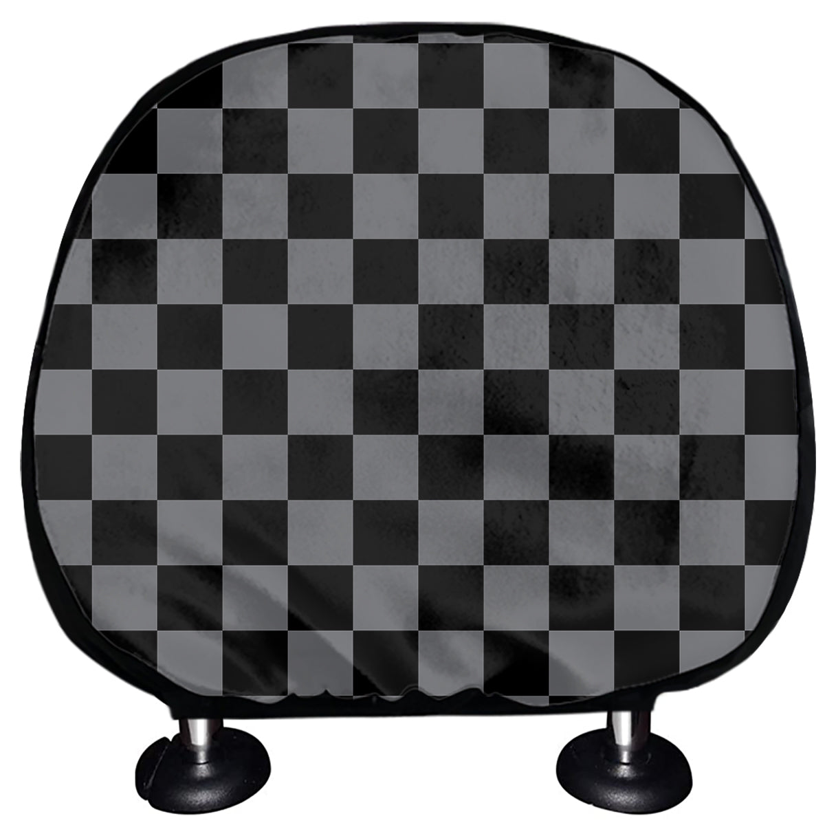 Grey And Black Checkered Pattern Print Car Headrest Covers
