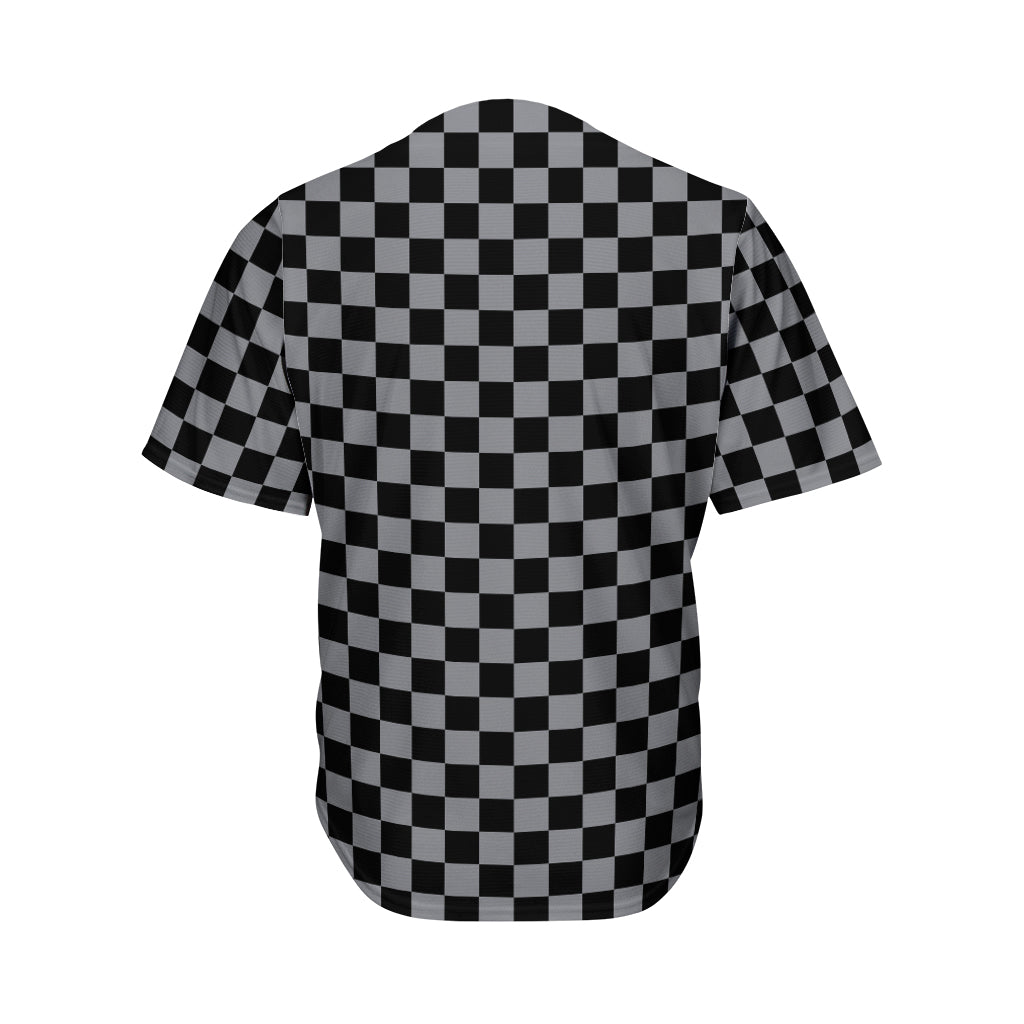 Grey And Black Checkered Pattern Print Men's Baseball Jersey