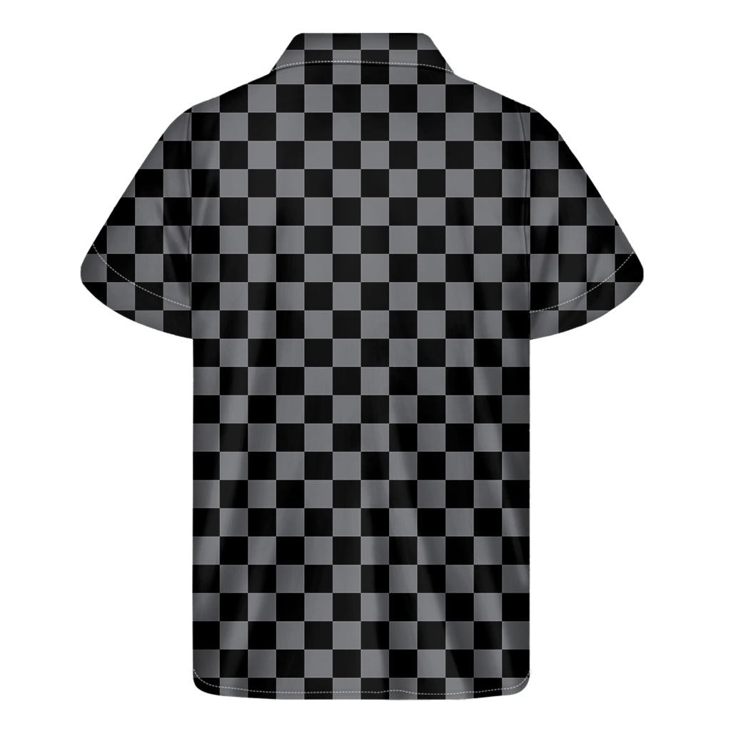 Grey And Black Checkered Pattern Print Men's Short Sleeve Shirt