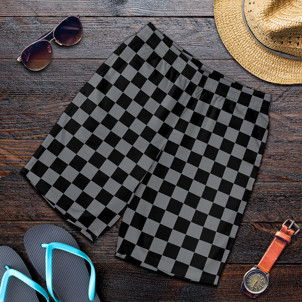 Grey And Black Checkered Pattern Print Men's Shorts