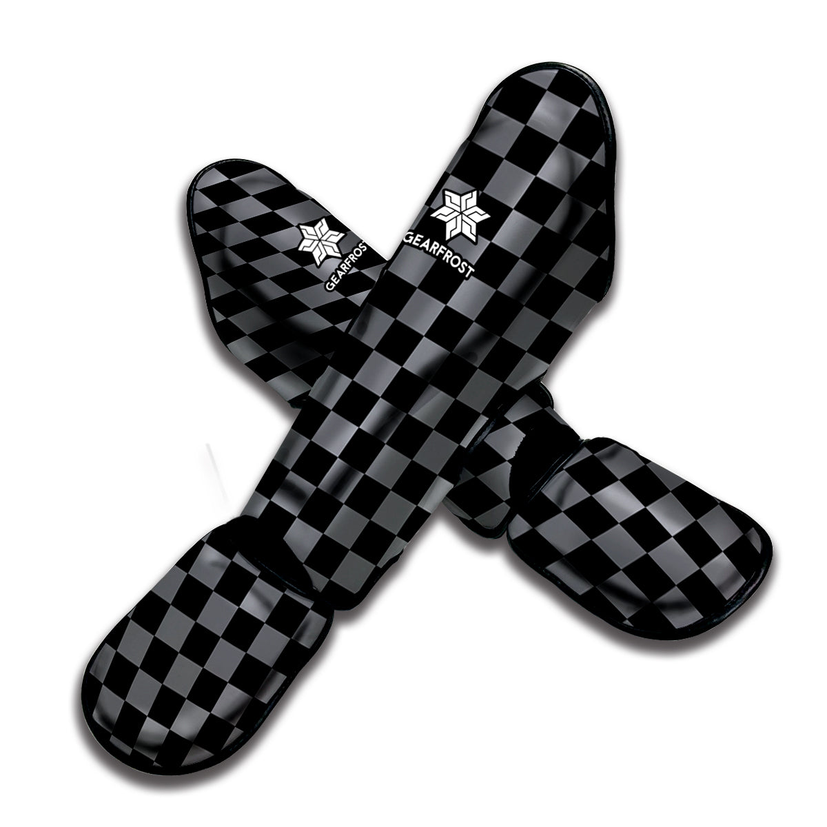 Grey And Black Checkered Pattern Print Muay Thai Shin Guard