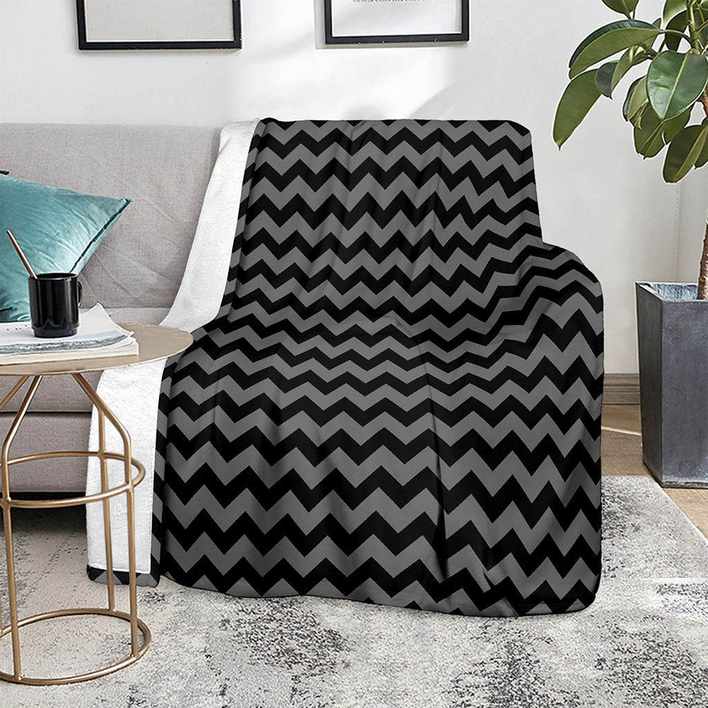 Grey And Black Chevron Pattern Print Blanket