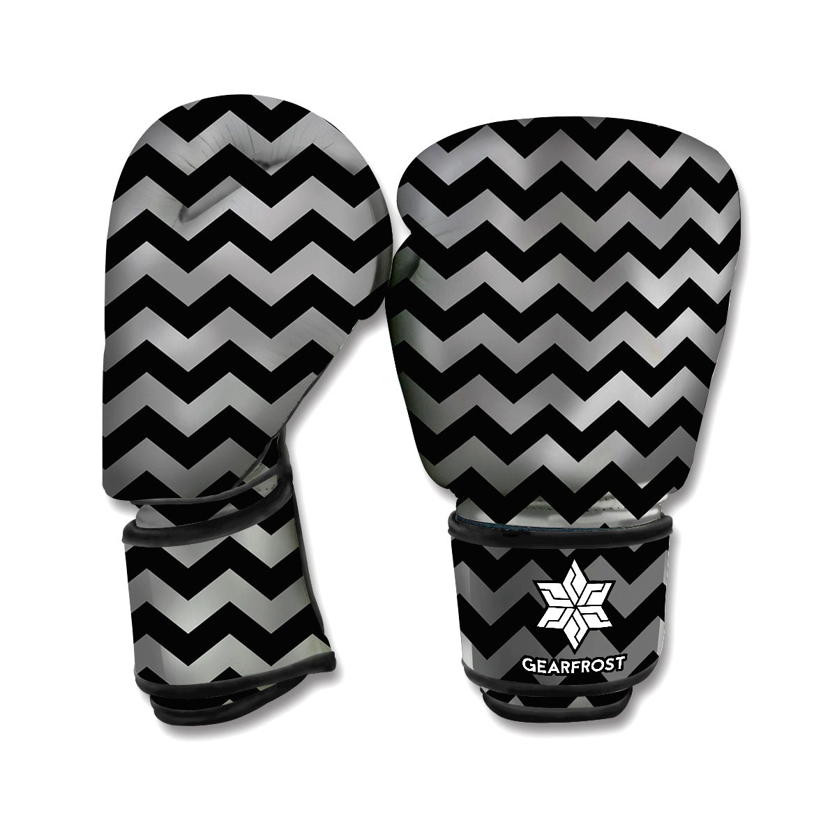 Grey And Black Chevron Pattern Print Boxing Gloves
