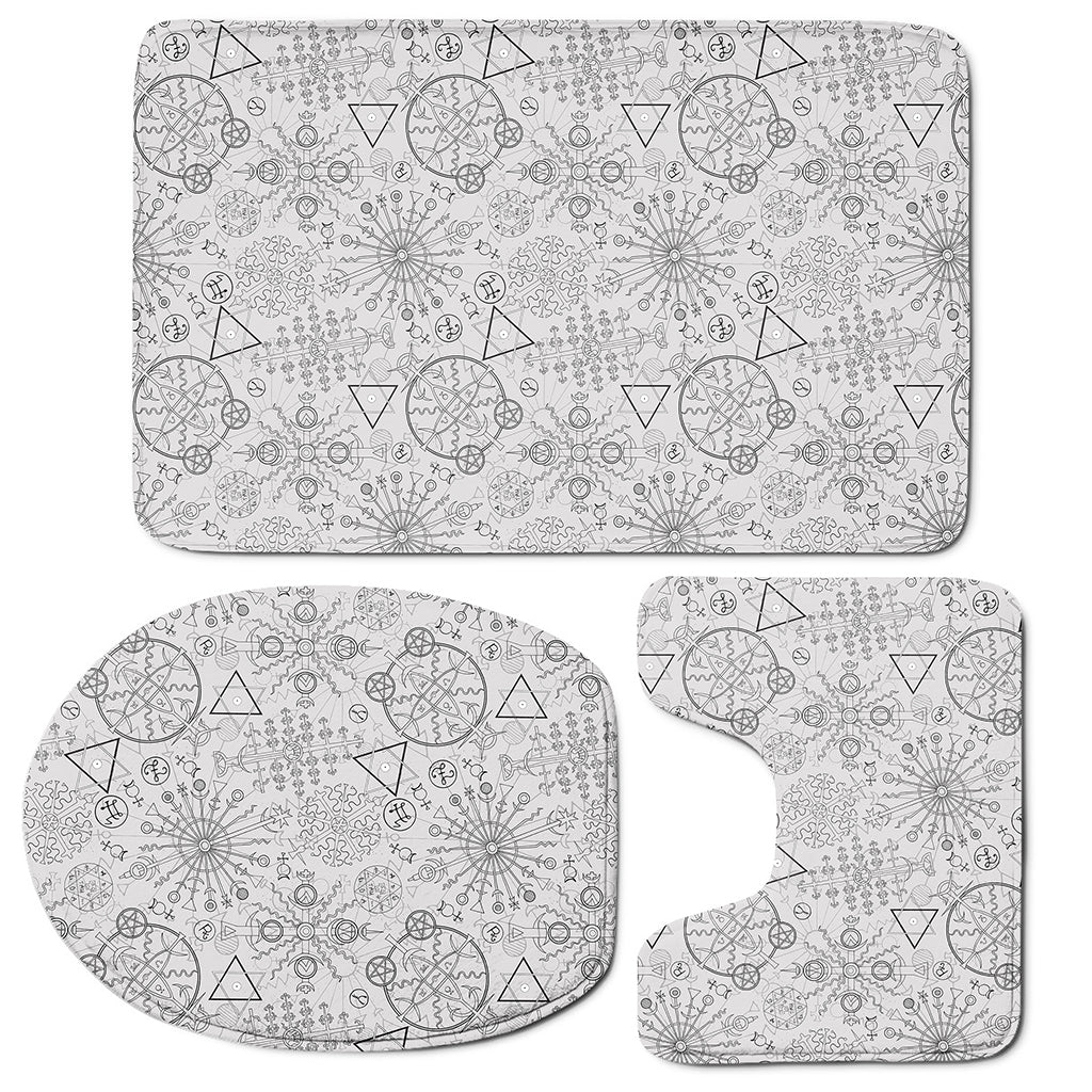 Grey And Black Mystical Wiccan Print 3 Piece Bath Mat Set