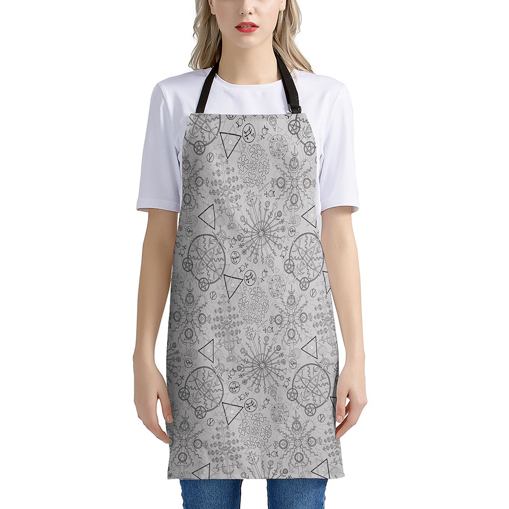 Grey And Black Mystical Wiccan Print Apron