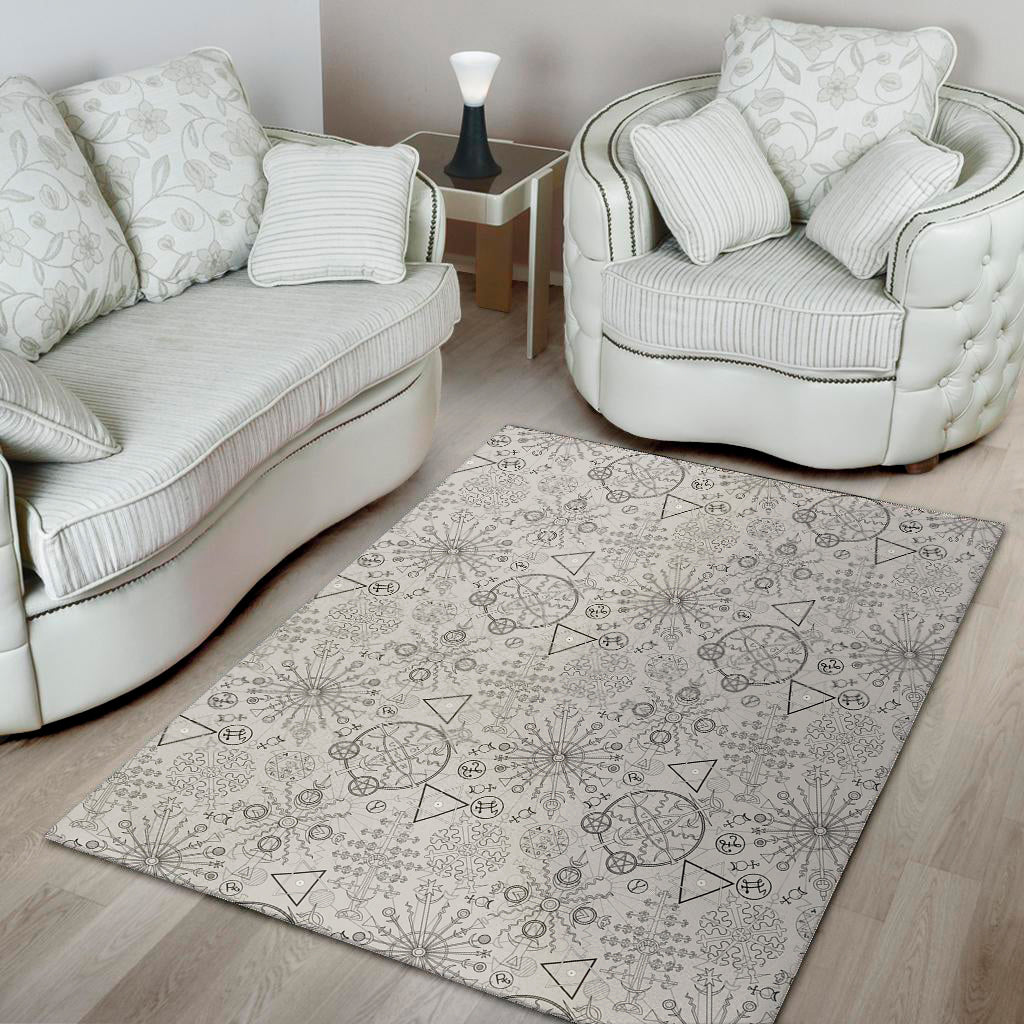 Grey And Black Mystical Wiccan Print Area Rug