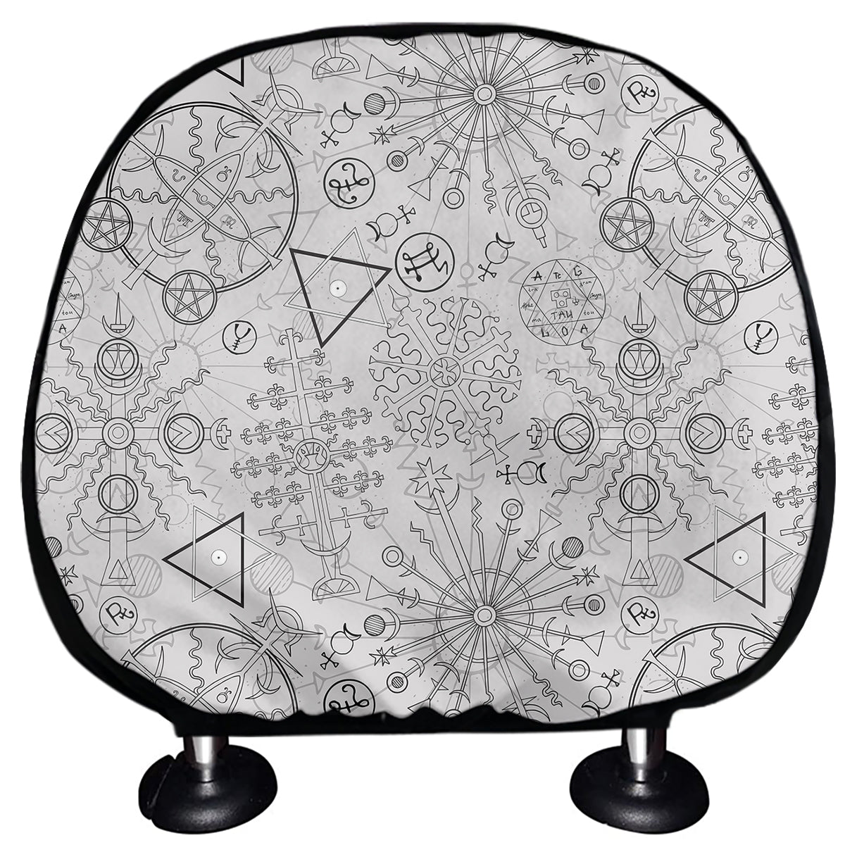 Grey And Black Mystical Wiccan Print Car Headrest Covers