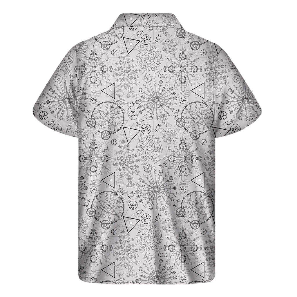Grey And Black Mystical Wiccan Print Men's Short Sleeve Shirt