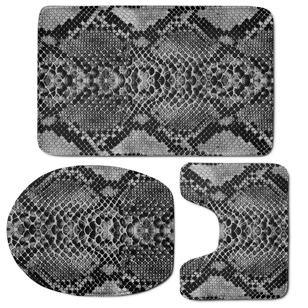 Grey And Black Snakeskin Print 3 Piece Bath Mat Set