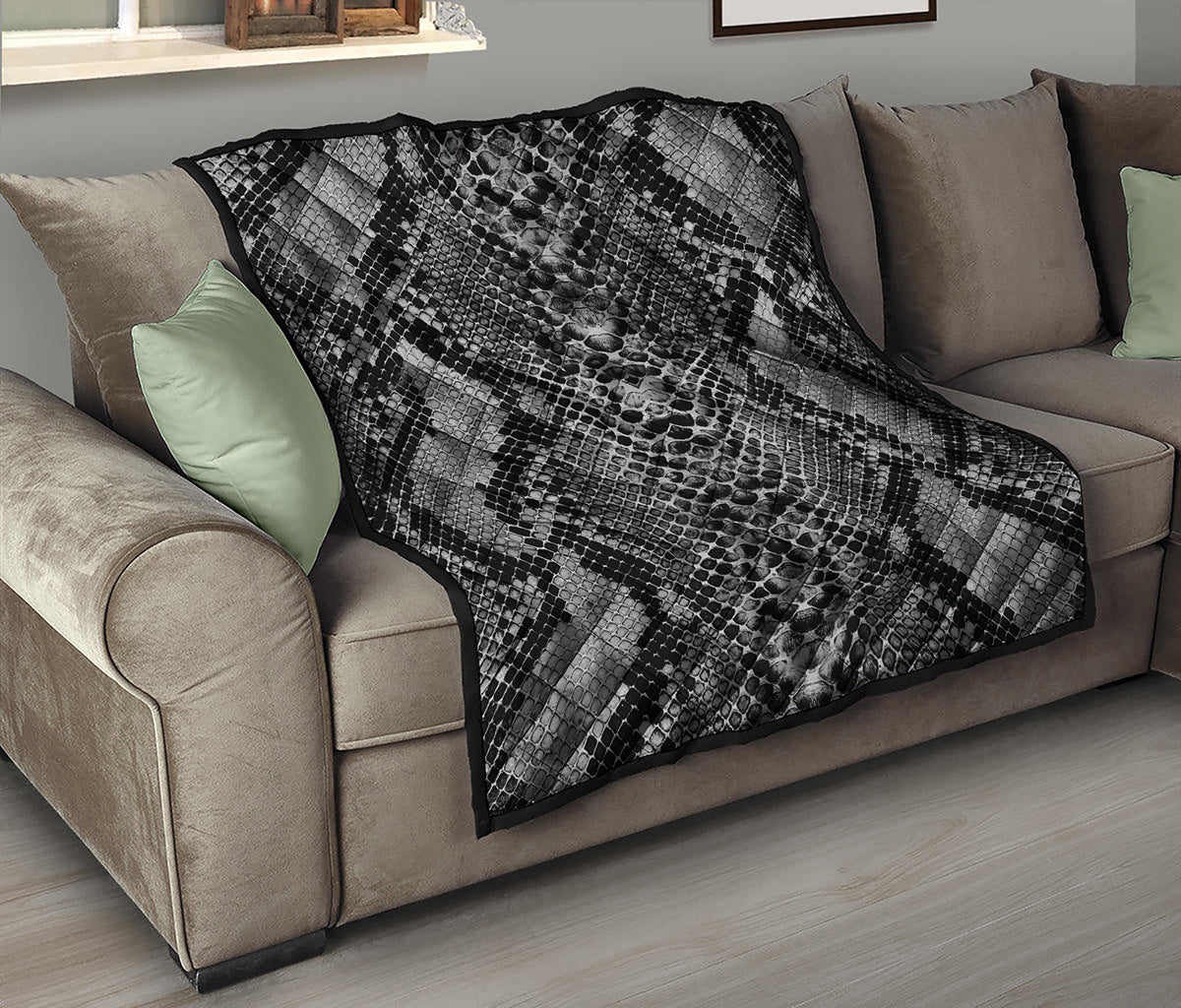 Grey And Black Snakeskin Print Quilt